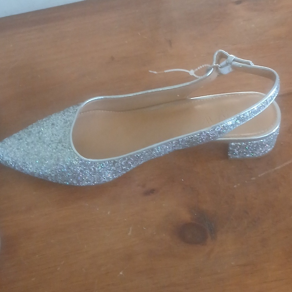 J.Crew Sparkle Glitter Silver Slingback Flats SZ 7M. New Without Box - Picture 3 of 6